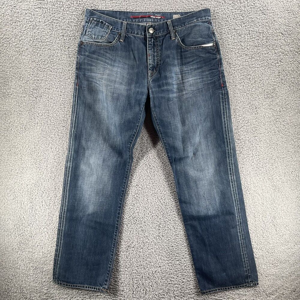 Mavi Mens Size W36 x L32 White Edge Straight Leg Low Rise Martin Blue Jeans